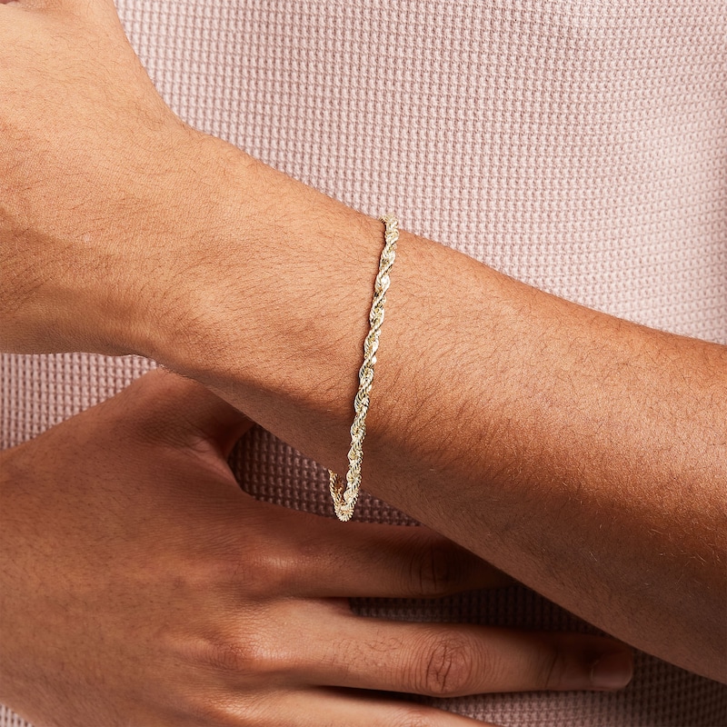 Main Image 2 of 4.0mm Diamond-Cut Glitter Rope Chain Bracelet in Hollow 10K Gold – 8.5"