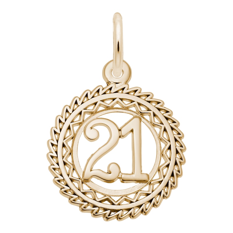 Rembrandt Charms® Number "21" Zig-Zag Double Frame Medallion in 14K Gold