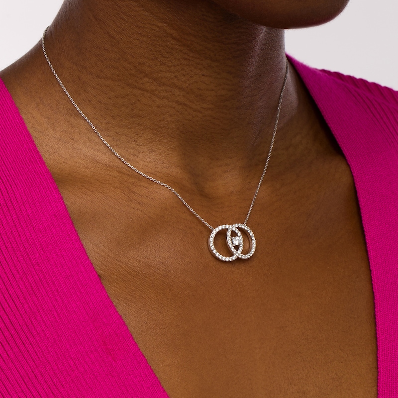 You Me Us 1 CT. T.W. Diamond Interlocking Circles Necklace in 10K White Gold – 19"
