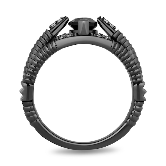Enchanted Disney Villains Maleficent Marquise Onyx and 1/10 CT. T.w. Diamond Ring in Sterling Silver with Black Rhodium