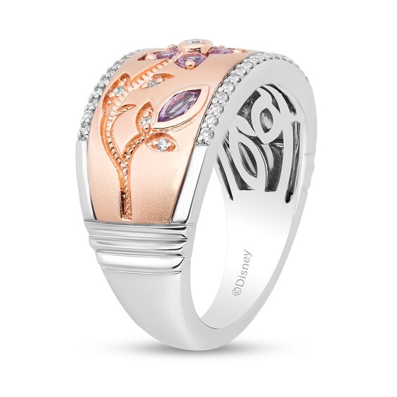Enchanted Disney Rapunzel Pink Quartz and 1/8 CT. T.w. Diamond Floral Ring in Sterling Silver and 10K Rose Gold