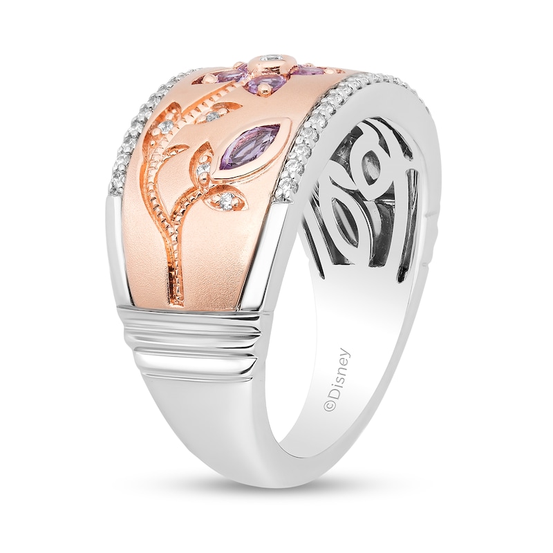 Main Image 2 of Enchanted Disney Rapunzel Pink Quartz and 1/8 CT. T.W. Diamond Floral Ring in Sterling Silver and 10K Rose Gold