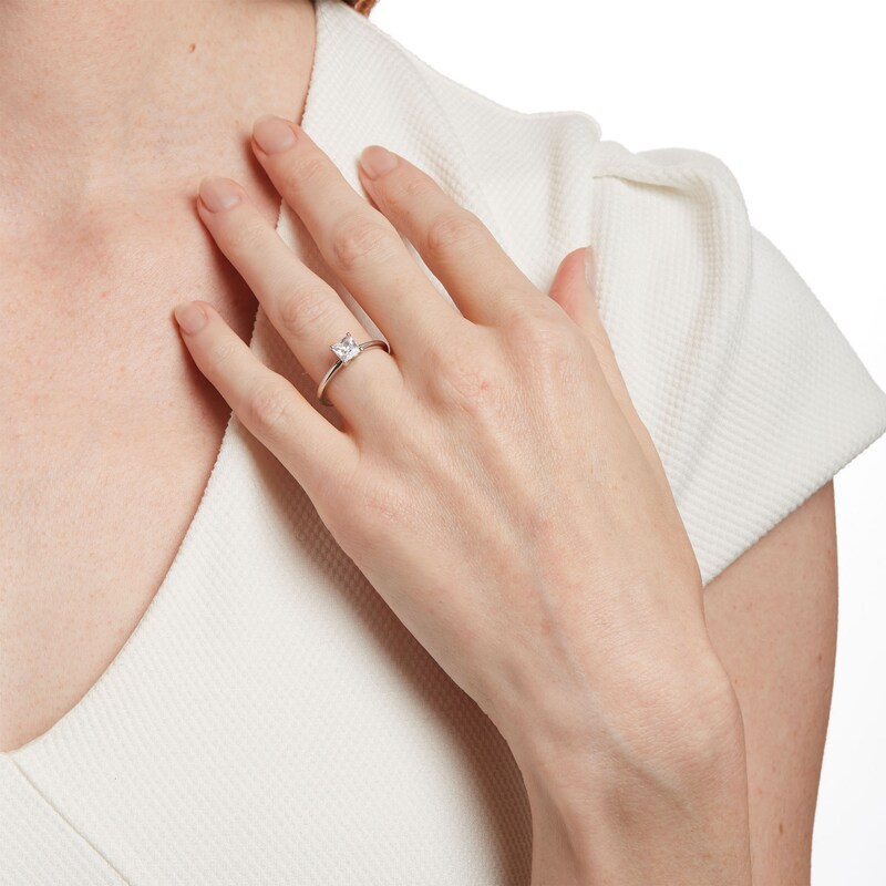 Main Image 2 of 1 CT. Certified Princess-Cut Lab-Grown Diamond Solitaire Engagement Ring in 14K White Gold (I/SI2)