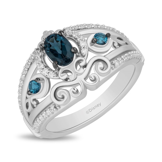 Enchanted Disney Cinderella Oval London Blue Topaz and 1/5 CT. T.w. Diamond Carriage Ring in Sterling Silver