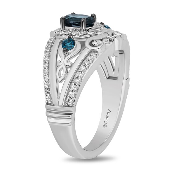 Enchanted Disney Cinderella Oval London Blue Topaz and 1/5 CT. T.w. Diamond Carriage Ring in Sterling Silver