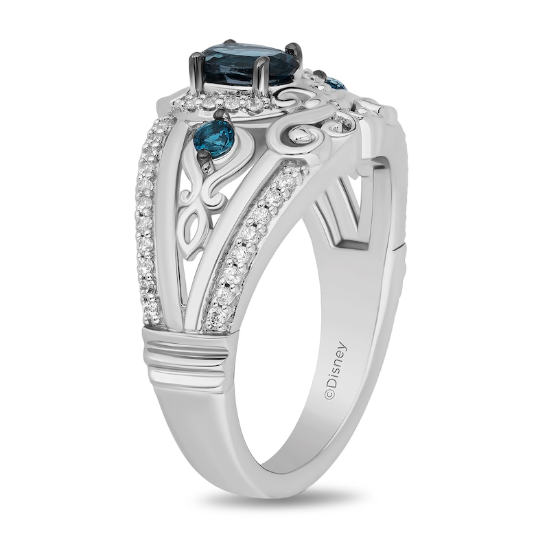 Main Image 2 of Enchanted Disney Cinderella Oval London Blue Topaz and 1/5 CT. T.W. Diamond Carriage Ring in Sterling Silver