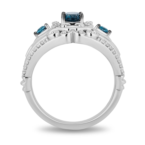 Enchanted Disney Cinderella Oval London Blue Topaz and 1/5 CT. T.w. Diamond Carriage Ring in Sterling Silver