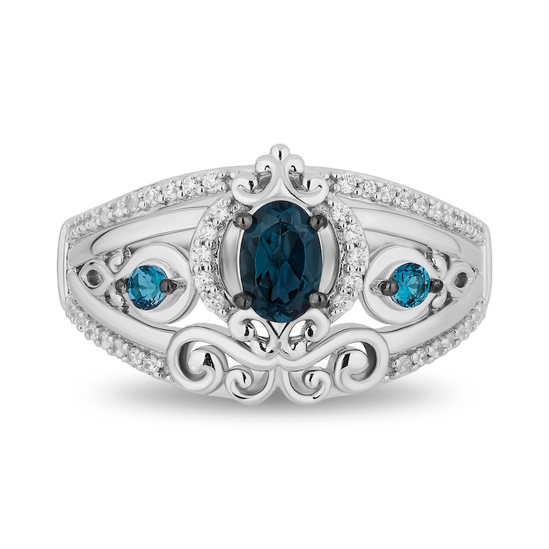 Main Image 4 of Enchanted Disney Cinderella Oval London Blue Topaz and 1/5 CT. T.W. Diamond Carriage Ring in Sterling Silver