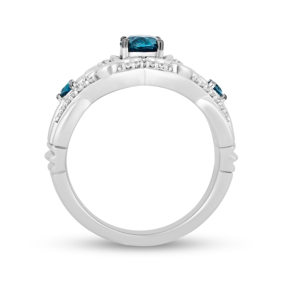 Enchanted Disney Cinderella 5.0mm London Blue Topaz and 1/6 CT. T.w. Diamond Filigree Carriage Ring in Sterling Silver