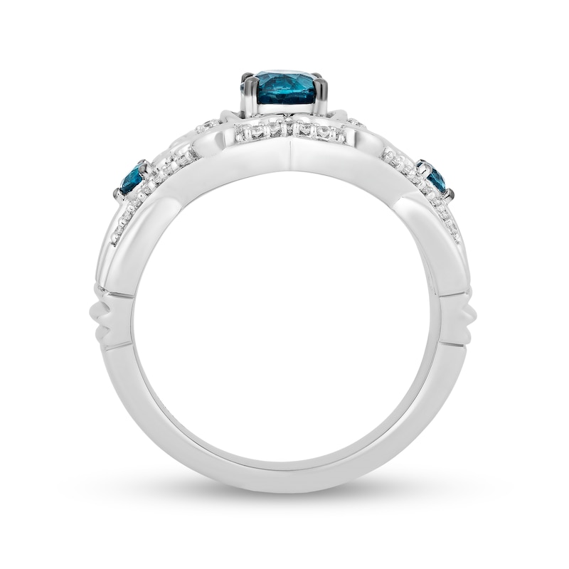 Main Image 3 of Enchanted Disney Cinderella 5.0mm London Blue Topaz and 1/6 CT. T.W. Diamond Filigree Carriage Ring in Sterling Silver