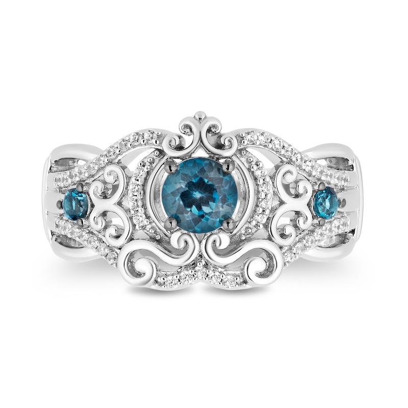 Main Image 4 of Enchanted Disney Cinderella 5.0mm London Blue Topaz and 1/6 CT. T.W. Diamond Filigree Carriage Ring in Sterling Silver