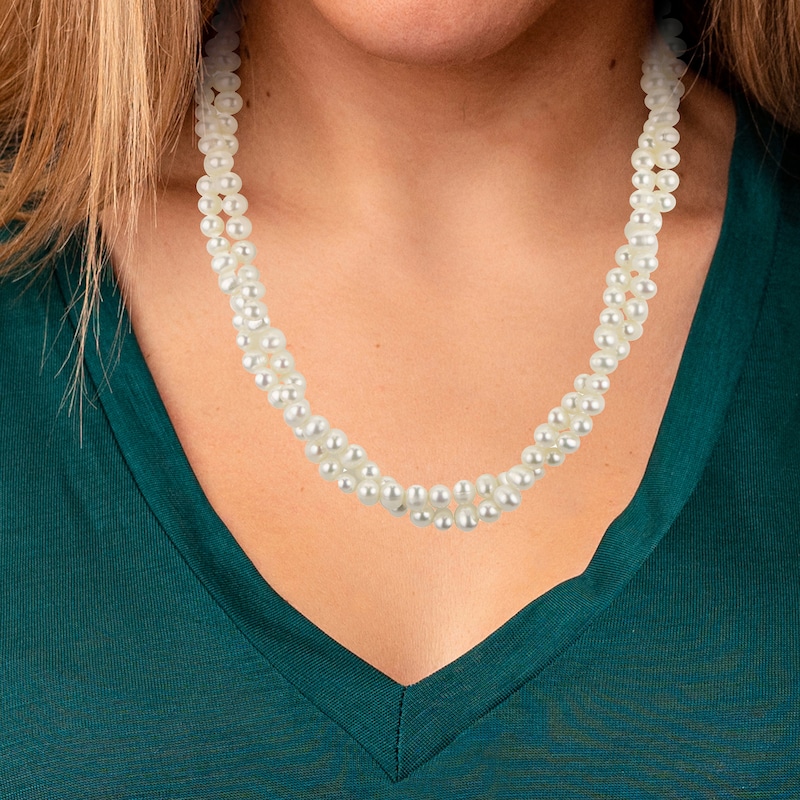 Main Image 2 of 5.0-8.0mm Freshwater Cultured Pearl Double Strand Graduated Necklace and Earrings Set in Sterling Silver