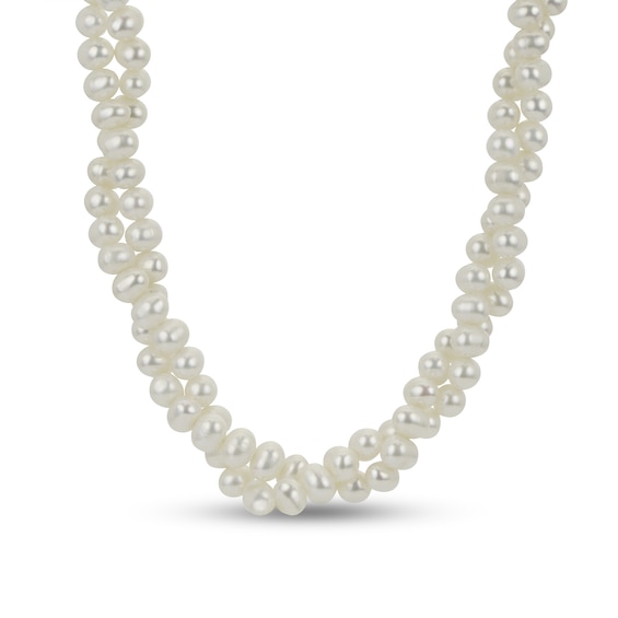 5.0-8.0mm Freshwater Cultured Pearl Double Strand Graduated Necklace and Earrings Set in Sterling Silver