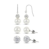 Thumbnail Image 1 of 8.0-9.0mm Oval Freshwater Cultured Pearl Crystal Beaded Three Pair Earrings Set in Sterling Silver