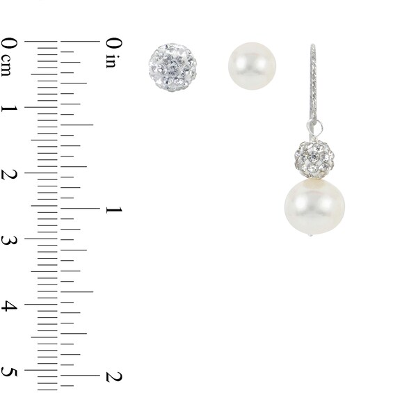 8.0-9.0mm Oval Freshwater Cultured Pearl Crystal Beaded Three Pair Earrings Set in Sterling Silver