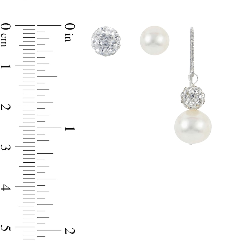 Main Image 5 of 8.0-9.0mm Oval Freshwater Cultured Pearl Crystal Beaded Three Pair Earrings Set in Sterling Silver