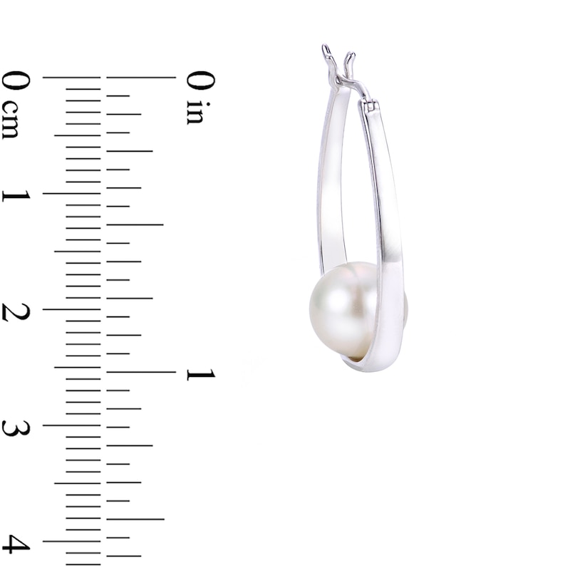 Main Image 3 of 9.0-10.0mm Freshwater Cultured Pearl Cradle Hoop Earrings in Sterling Silver