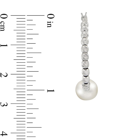 8.0-8.5mm Freshwater Cultured Pearl Diamond-Cut Brilliance Beads Hoop Earrings in Sterling Silver