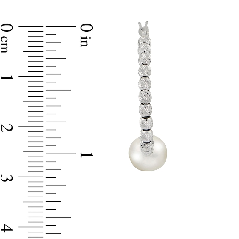 Main Image 2 of 8.0-8.5mm Freshwater Cultured Pearl Diamond-Cut Brilliance Beads Hoop Earrings in Sterling Silver