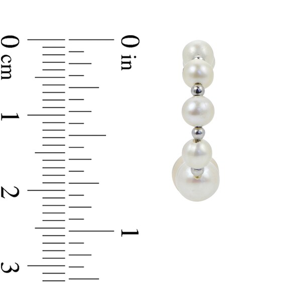 4.0-8.0 Oval Freshwater Cultured Pearl Alternating Beaded Open Hoop Earrings in Sterling Silver