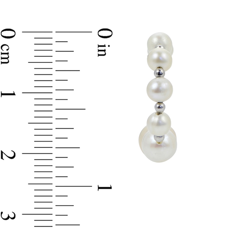 Main Image 3 of 4.0-8.0 Oval Freshwater Cultured Pearl Alternating Beaded Open Hoop Earrings in Sterling Silver