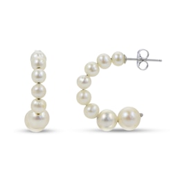 4.0-8.0mm Oval Freshwater Cultured Pearl Graduated Open Hoop Earrings in Sterling Silver