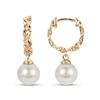 Thumbnail Image 1 of 6.0-6.5mm Freshwater Cultured Pearl Chain Huggie Hoop Drop Earrings in Sterling Silver with 14K Gold Plate