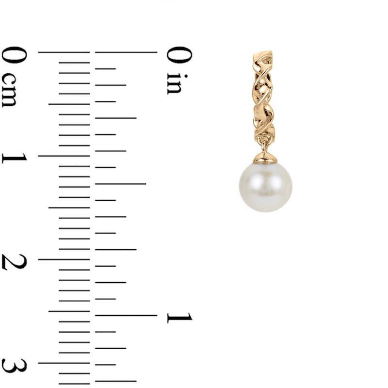 Main Image 3 of 6.0-6.5mm Freshwater Cultured Pearl Chain Huggie Hoop Drop Earrings in Sterling Silver with 14K Gold Plate