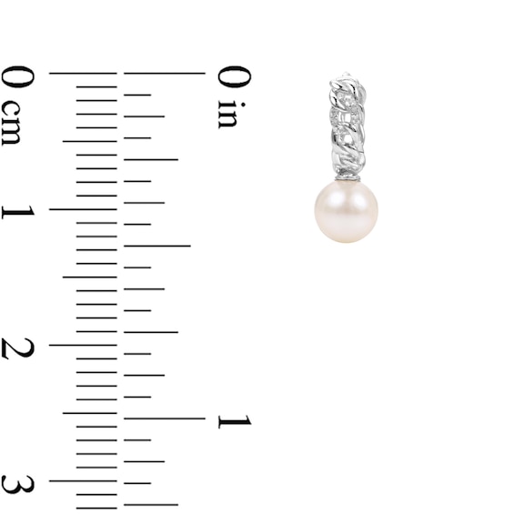 7.0-7.5mm Freshwater Cultured Pearl and White Topaz Chain Huggie Hoop Drop Earrings in Sterling Silver