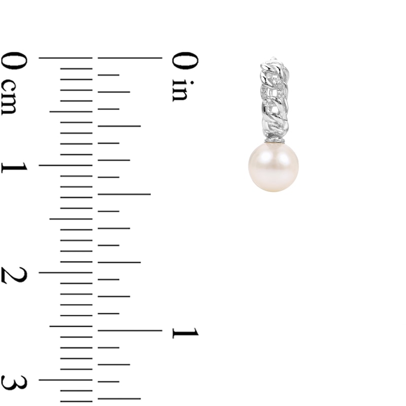 Main Image 3 of 7.0-7.5mm Freshwater Cultured Pearl and White Topaz Chain Huggie Hoop Drop Earrings in Sterling Silver