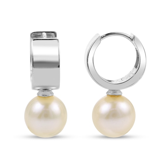 7.5-8.0mm Freshwater Cultured Pearl Huggie Hoop Drop Earrings in Sterling Silver