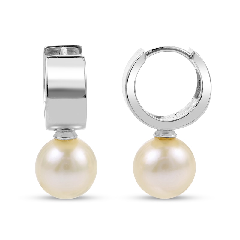 Main Image 1 of 7.5-8.0mm Freshwater Cultured Pearl Huggie Hoop Drop Earrings in Sterling Silver