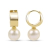 Thumbnail Image 1 of 7.5-8.0mm Freshwater Cultured Pearl Huggie Hoop Drop Earrings in Sterling Silver with 14K Gold Plate
