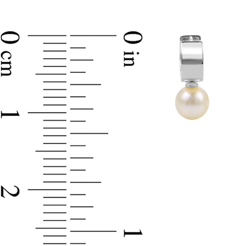Main Image 3 of 7.5-8.0mm Freshwater Cultured Pearl Huggie Hoop Drop Earrings in Sterling Silver with 14K Gold Plate