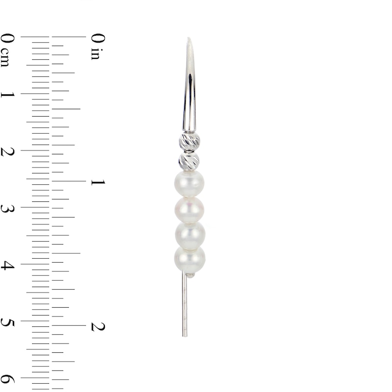 4.0-4.5mm Cultured Freshwater Pearl Diamond-Cut Brilliance Beads Threader Earrings in Sterling Silver