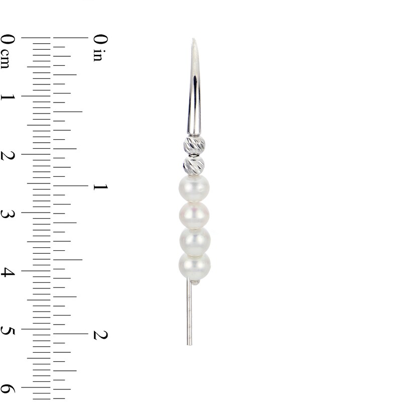 4.0-4.5mm Cultured Freshwater Pearl Diamond-Cut Brilliance Beads Threader Earrings in Sterling Silver