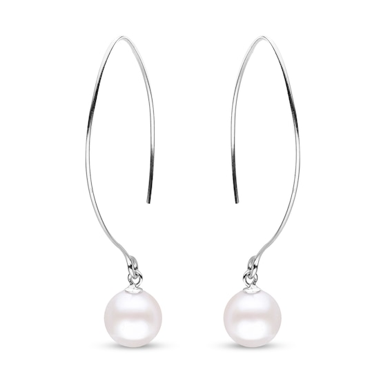 9.0-10.0mm Freshwater Cultured Pearl Threader Drop Earrings in Sterling Silver