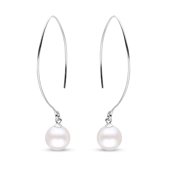 9.0-10.0mm Cultured Freshwater Pearl Threader Drop Earrings in Sterling Silver