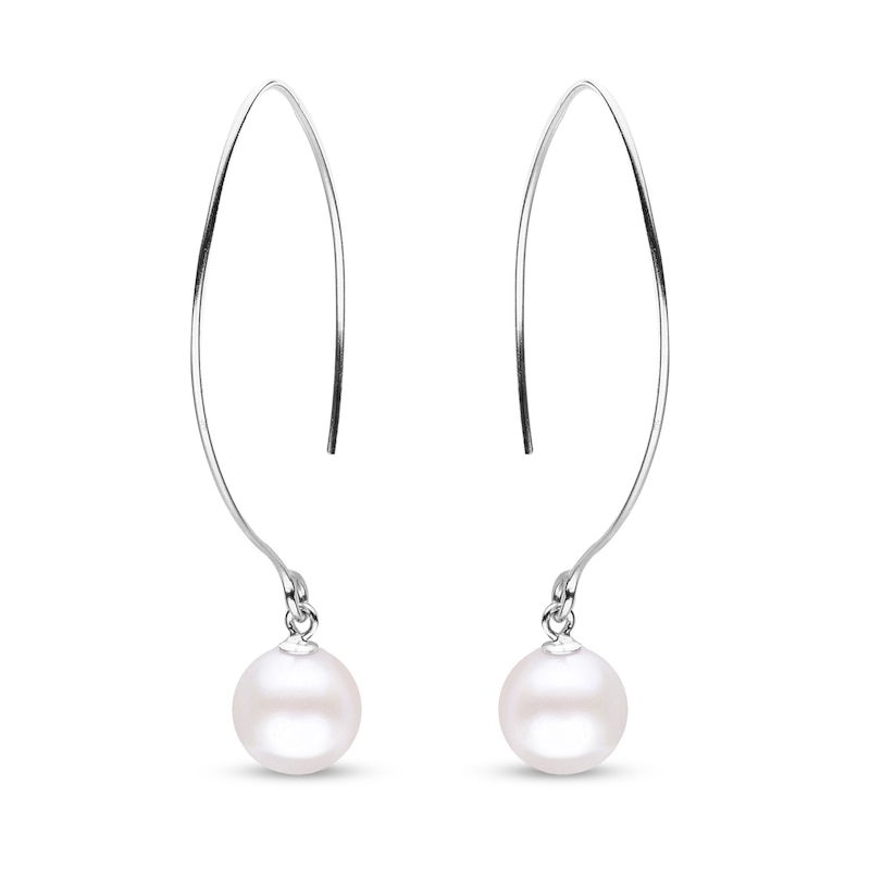 Main Image 1 of 9.0-10.0mm Freshwater Cultured Pearl Threader Drop Earrings in Sterling Silver