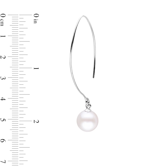 9.0-10.0mm Freshwater Cultured Pearl Threader Drop Earrings in Sterling Silver