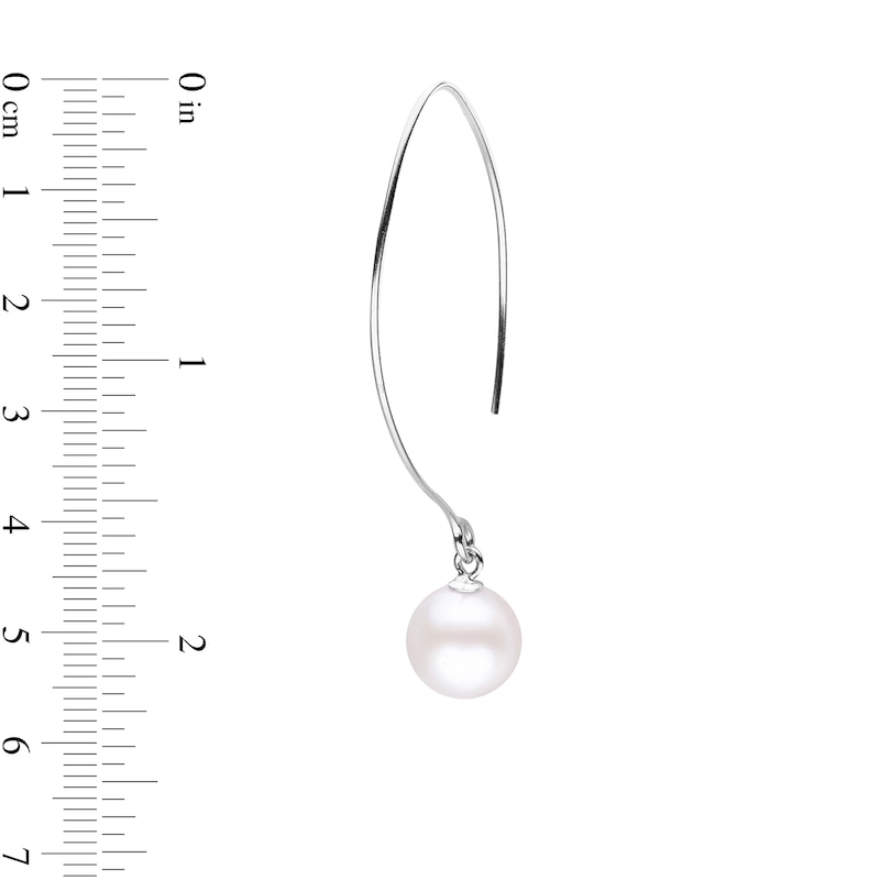 Main Image 3 of 9.0-10.0mm Freshwater Cultured Pearl Threader Drop Earrings in Sterling Silver