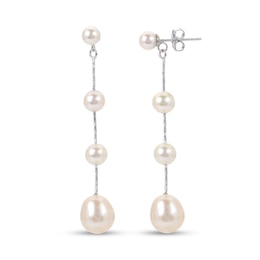 4.0-10.0mm Baroque and Oval Freshwater Cultured Pearl Graduated Drop Earrings in Sterling Silver