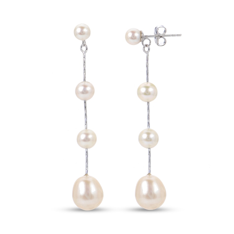 4.0-10.0mm Baroque and Oval Cultured Freshwater Pearl Graduated Drop Earrings in Sterling Silver