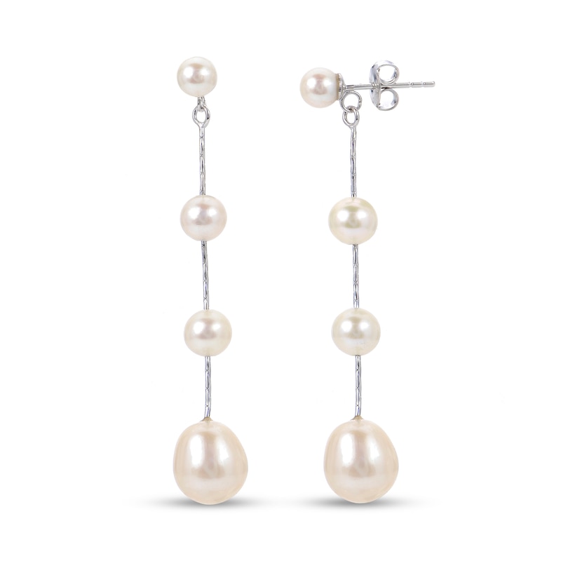 Main Image 1 of 4.0-10.0mm Baroque and Oval Freshwater Cultured Pearl Graduated Drop Earrings in Sterling Silver