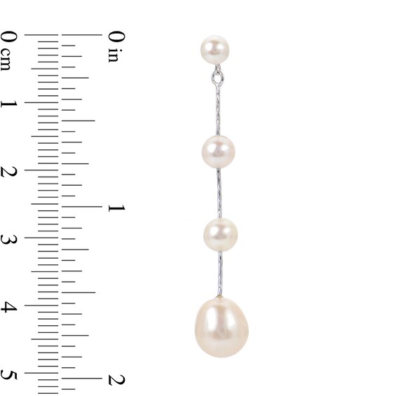 4.0-10.0mm Baroque and Oval Freshwater Cultured Pearl Graduated Drop Earrings in Sterling Silver