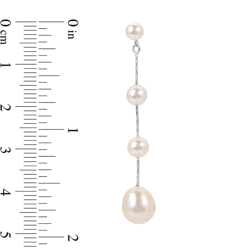 4.0-10.0mm Baroque and Oval Cultured Freshwater Pearl Graduated Drop Earrings in Sterling Silver