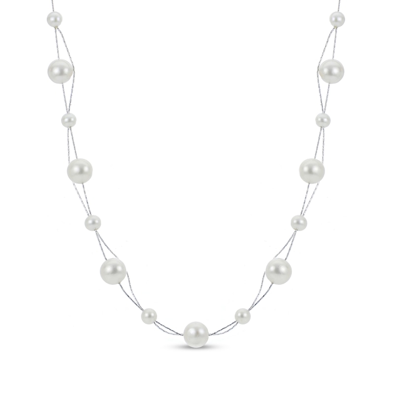 Main Image 1 of 6.0-10.0mm Freshwater Cultured Pearl Station Double Strand Necklace in Sterling Silver