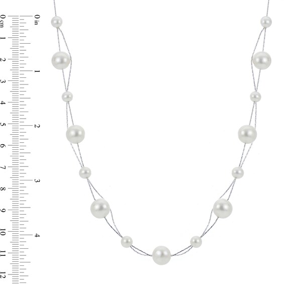 6.0-10.0mm Freshwater Cultured Pearl Station Double Strand Necklace in Sterling Silver