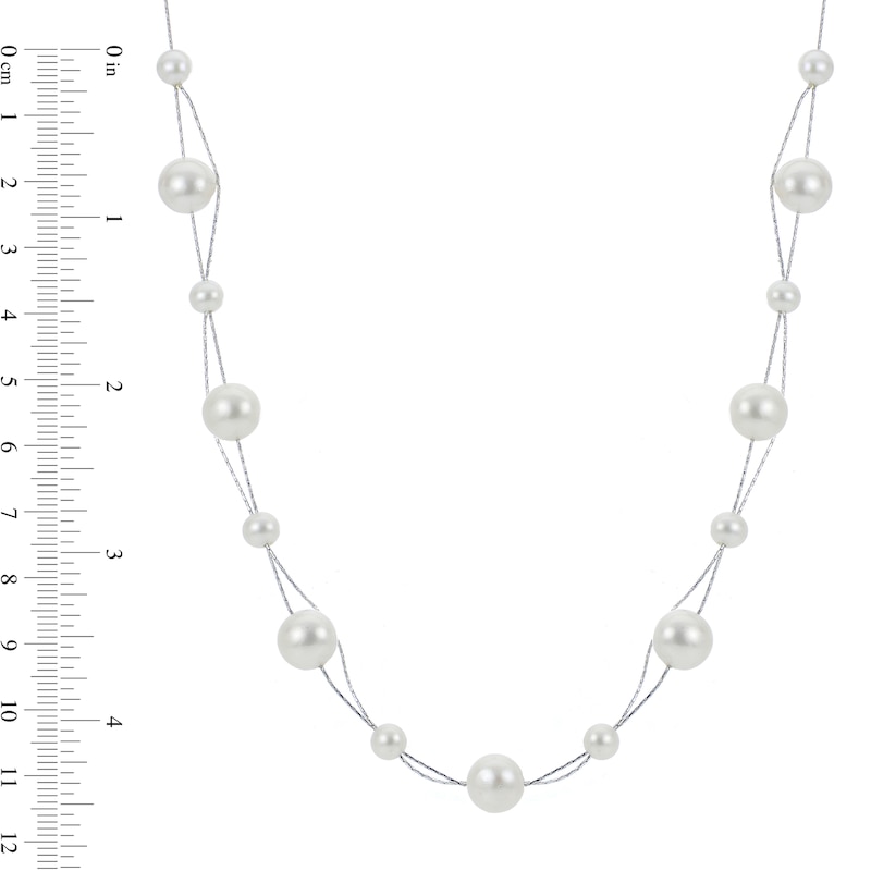 Main Image 4 of 6.0-10.0mm Freshwater Cultured Pearl Station Double Strand Necklace in Sterling Silver