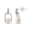 Thumbnail Image 1 of 6.0-6.5mm Freshwater Cultured Pearl Stirrup Cradle Drop Earrings in Sterling Silver
